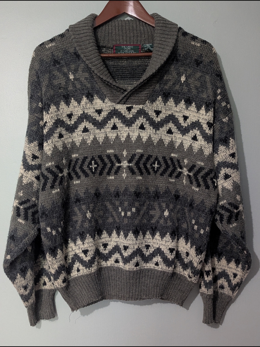 The Men's Store Vintage Men's Pullover Heritage Fair Isle‎ Shawl Collar Sweater